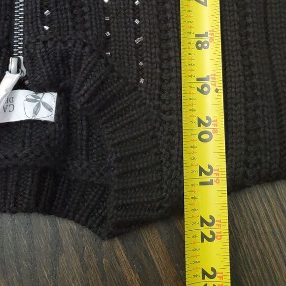 Carve Designs Black Wool Zip Up Cardigan Sweater Beaded Embellished - Picture 9 of 10